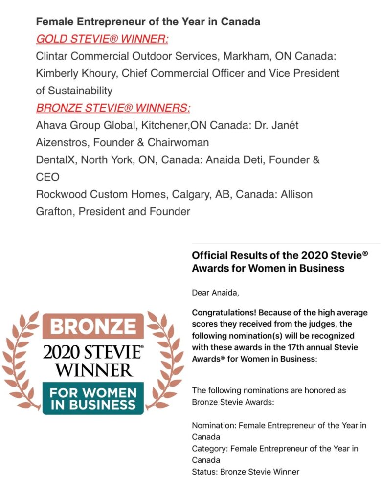 2020 Stevie awards winner for women in business